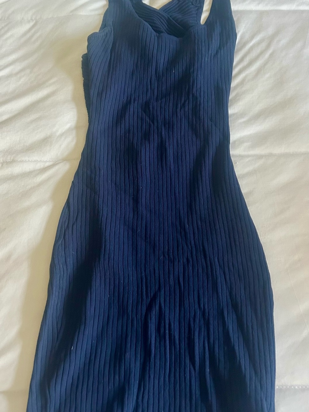 Navy Ribbed Sleeveless Women’s Dress